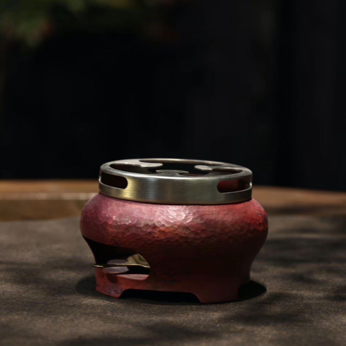 【东芳礼序】春喜铜圆罐型蜡烛温茶炉锤纹泡茶