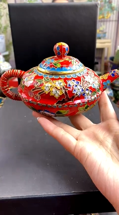 【闪购商品】非遗技艺 景泰蓝花丝壶红色（老）