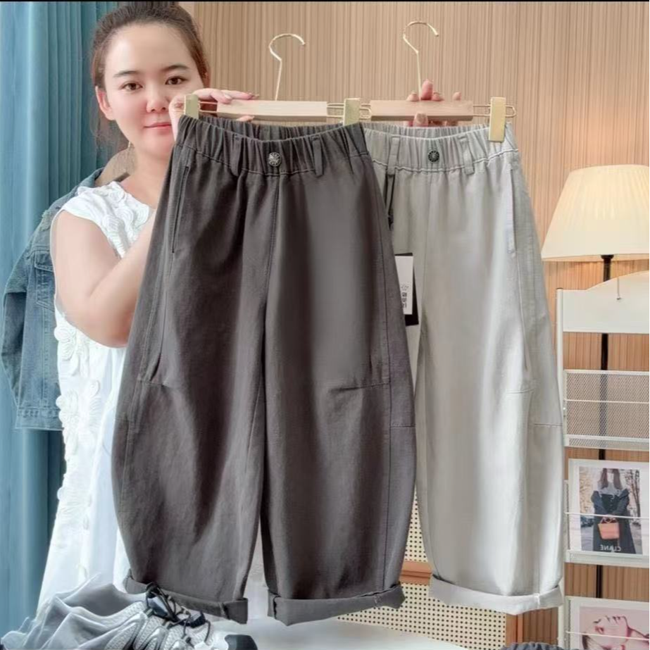 【初秋开学季】100%棉男女童简约宽松休闲裤LenKid-腰扣