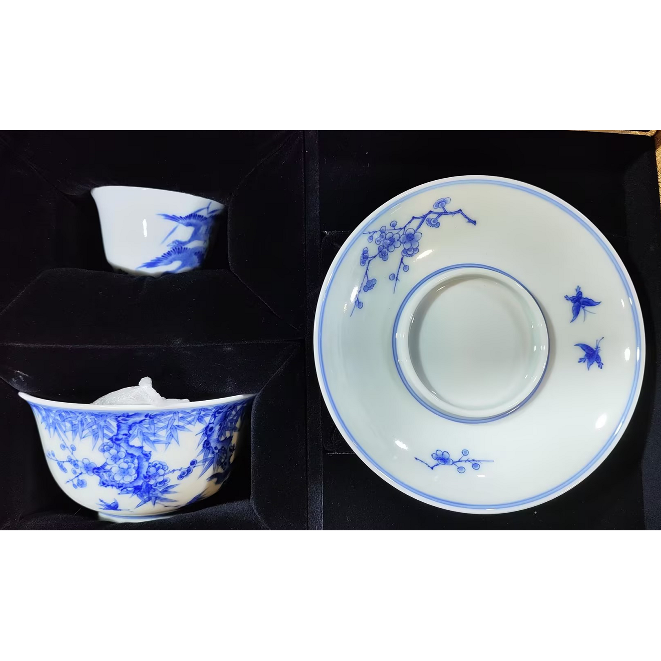 【小乔赏瓷】林涛小馆青花花鸟三才盖碗+杯（混搭画片）ltxg678