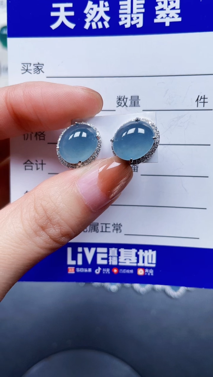 银S925镶嵌翡翠耳饰596