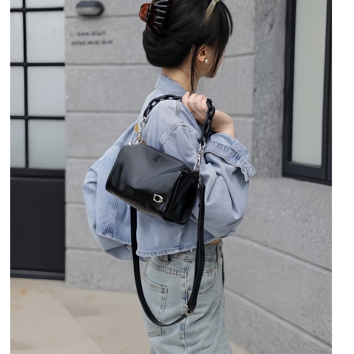 【Yì CHEN】J-6072-黑色 时尚女士新款轻奢休闲包