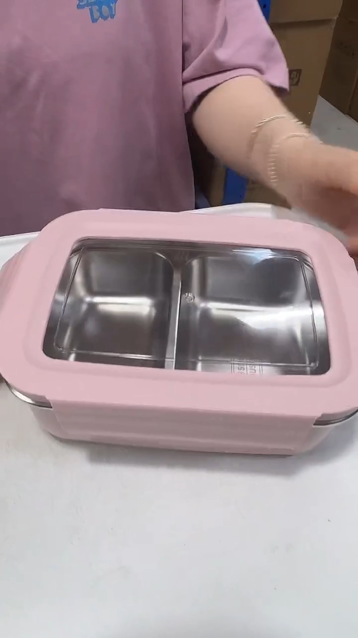瓷片850ml粉色两格饭盒