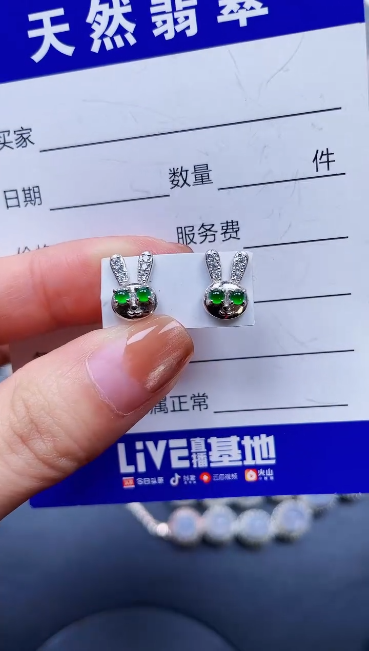 银S925镶嵌翡翠耳饰142