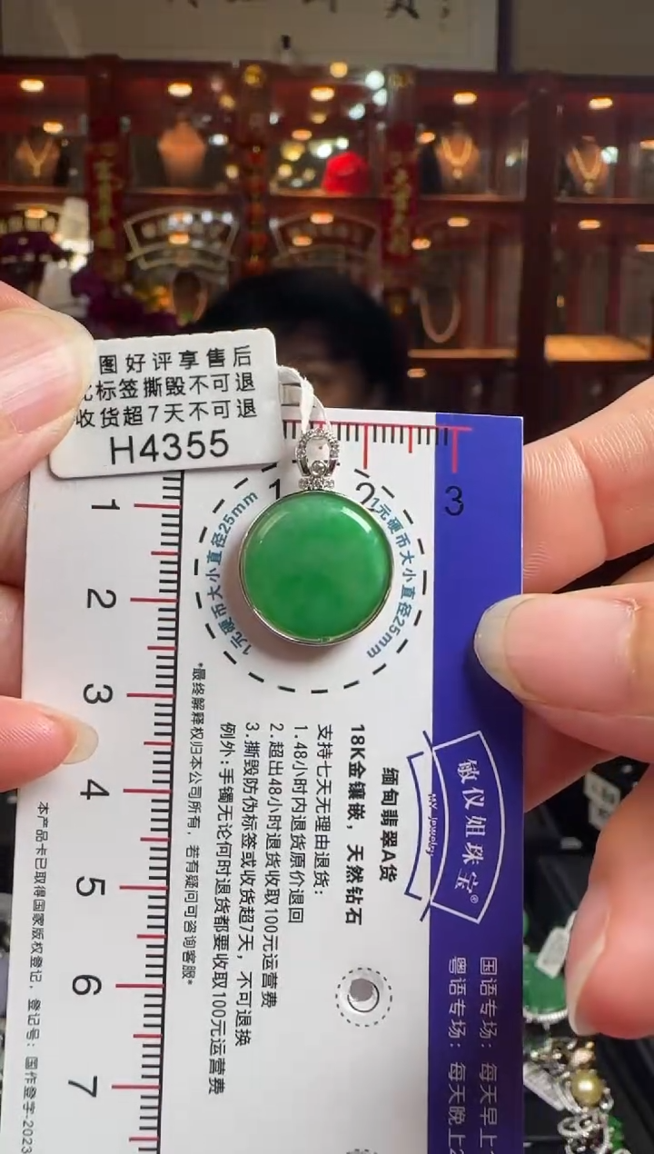 【闪购商品】翡翠颈饰18K金镶嵌H4355绿无事牌