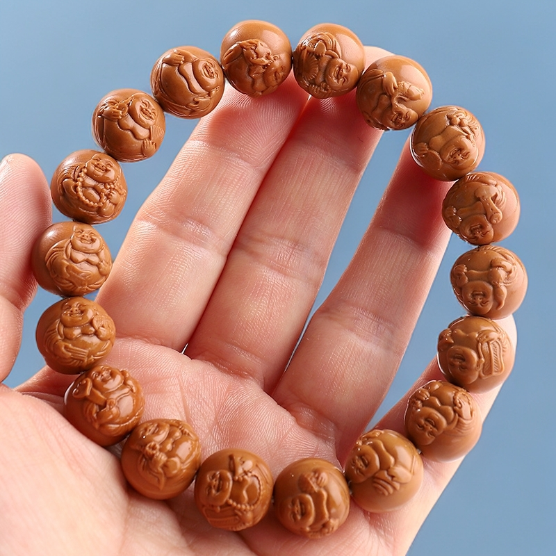 猴头浮雕弥勒佛手串精品