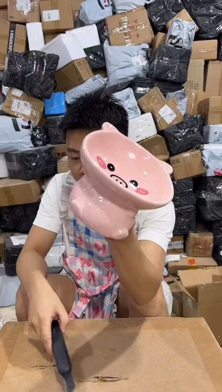 瓷片小猪猫碗    