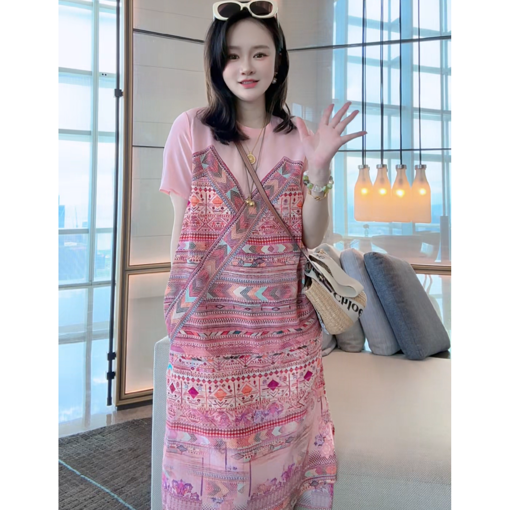 【丝芙玉禄】(S401)真丝圆领显瘦时尚宽松桑蚕丝女装连衣裙