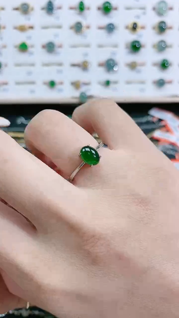 翡翠戒指银S925镶嵌天然翡翠