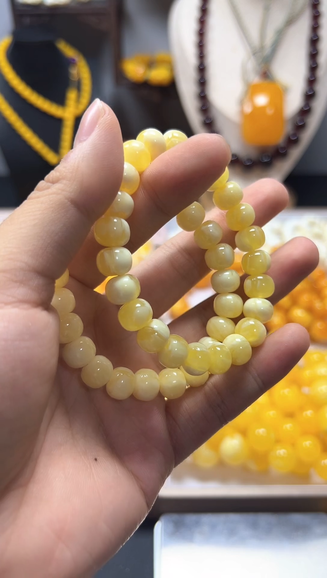 未镶嵌蜜蜡手链白花蜜单圈桶珠手串