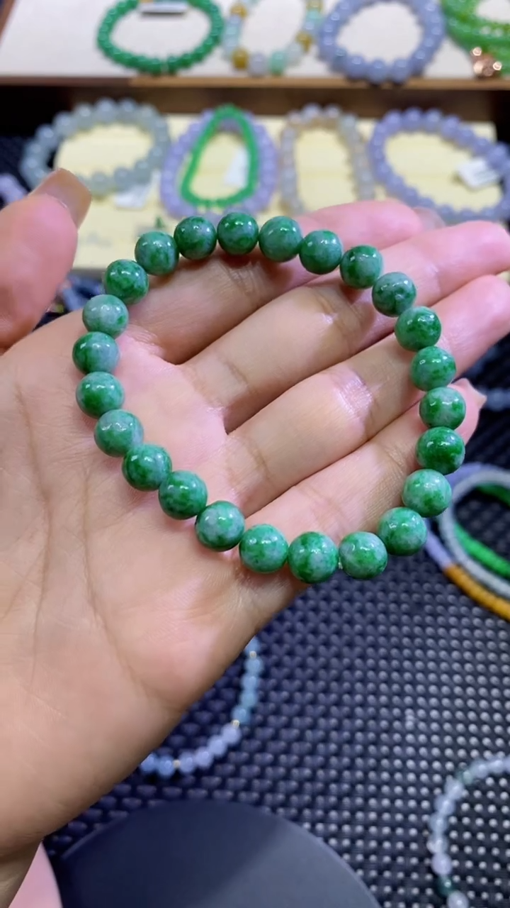 翡翠散珠卡7-8辣绿色花