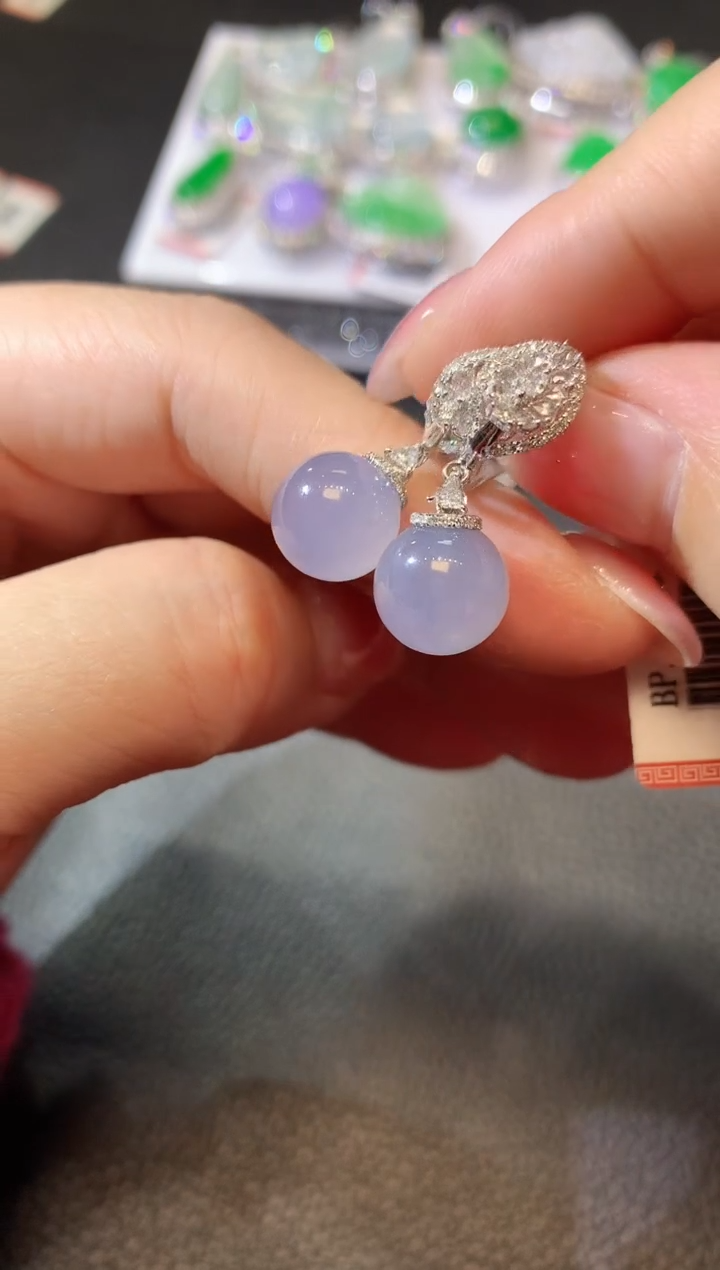 【闪购商品】翡翠耳饰18K金镶嵌A31 紫货有一定色差