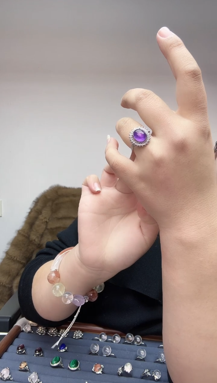 银S925镶嵌戒指水晶天然紫水晶戒指66