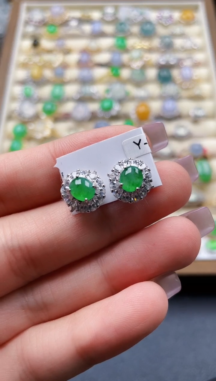 银S925镶嵌翡翠耳饰136