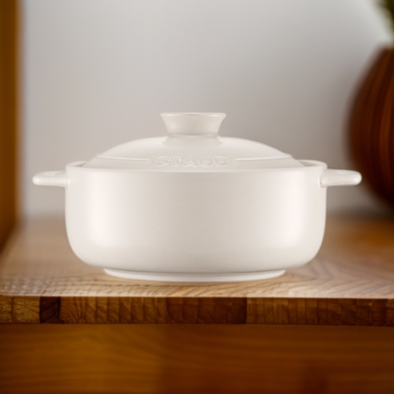 【A等品微瑕】staub/珐宝 手作粗陶砂锅22cm 稻米白 含汤勺 