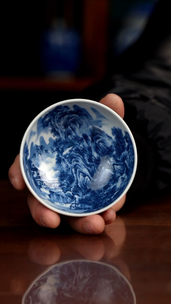 景琳藏青花北派山水秋山行旅图