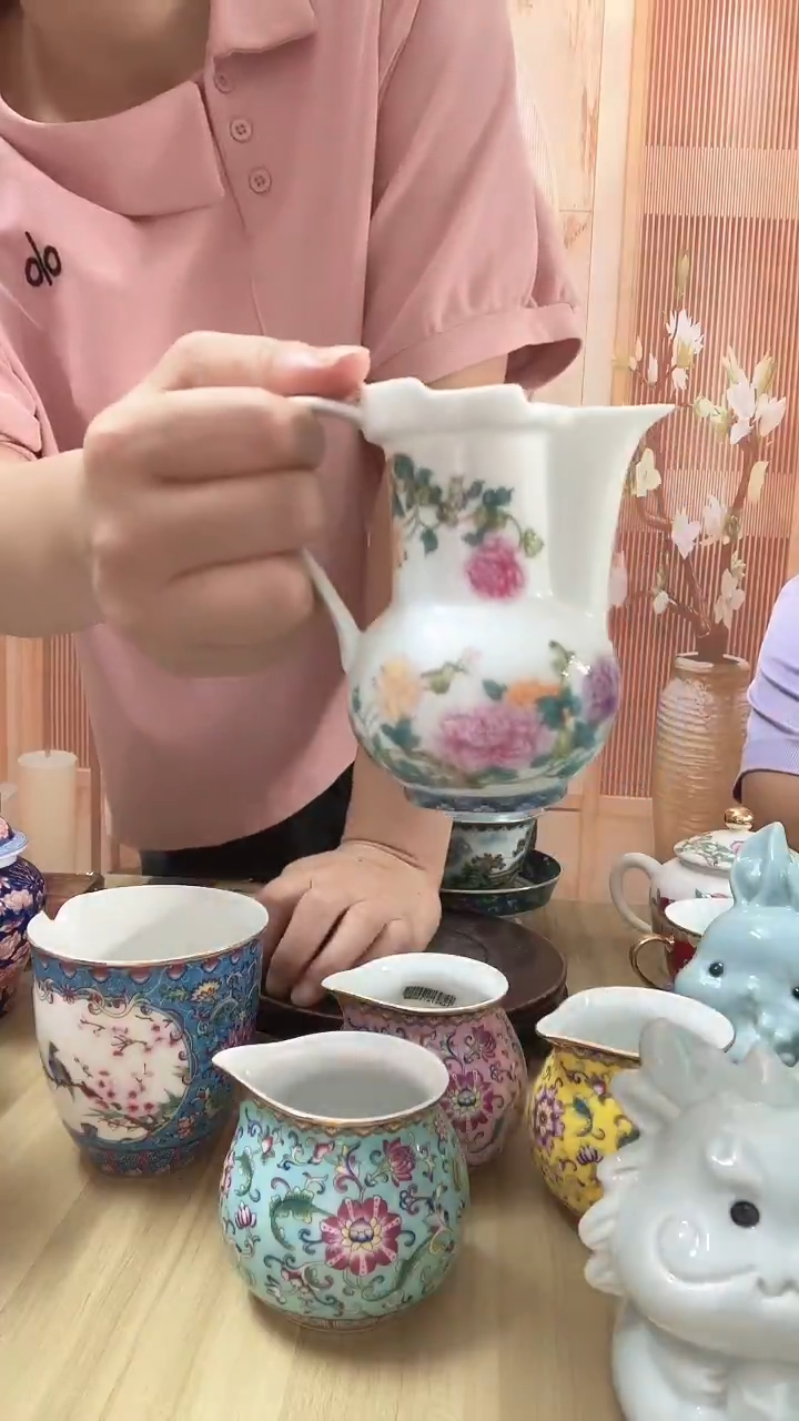 瓷牡丹花公道杯1个