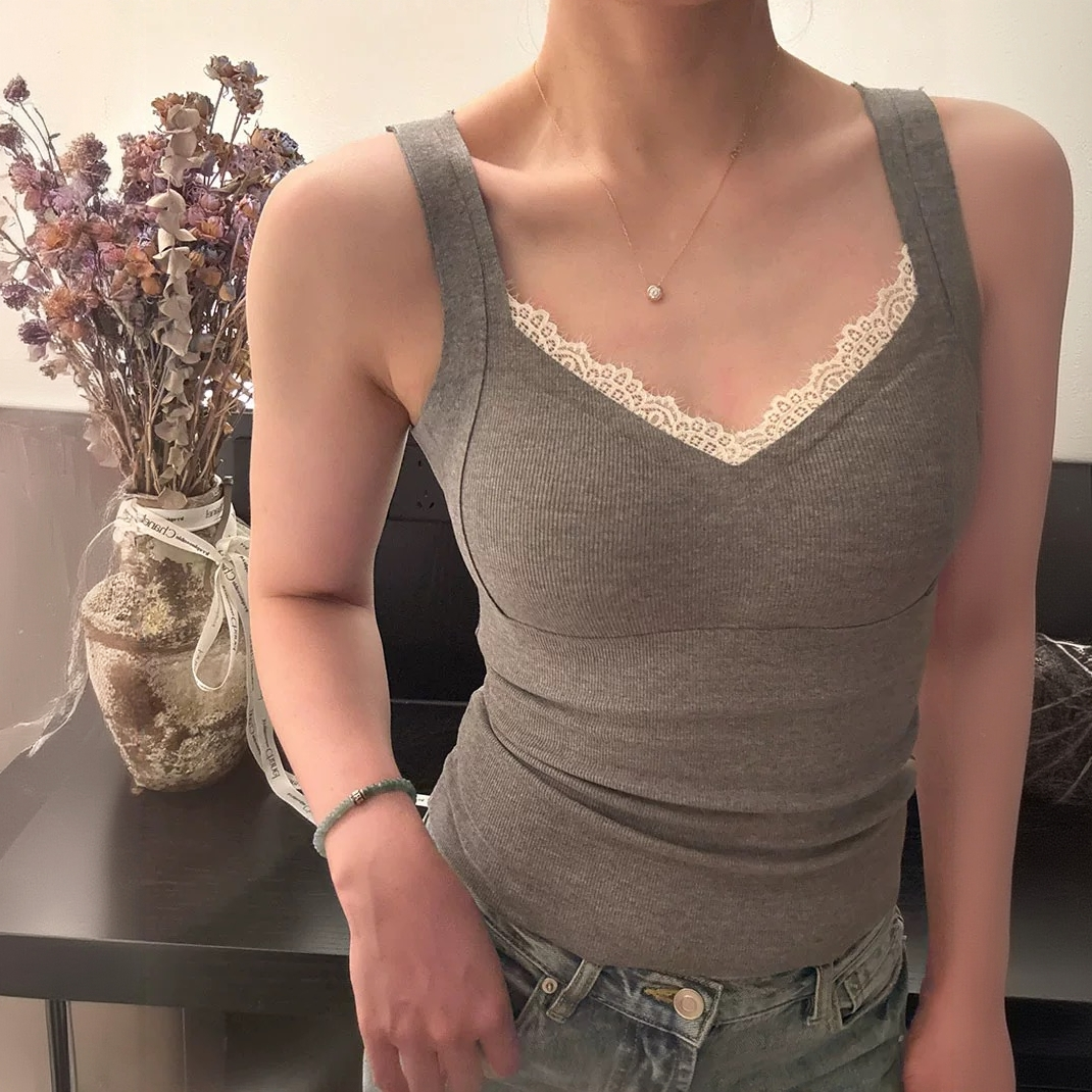 2025秋冬暖阳珍珠绒螺纹无痕固定杯V领打底保暖吊带6639