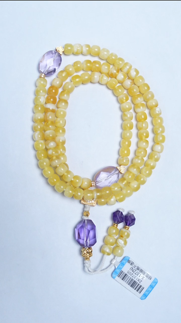 蜜蜡颈饰未镶嵌金白老型水晶项链6mm