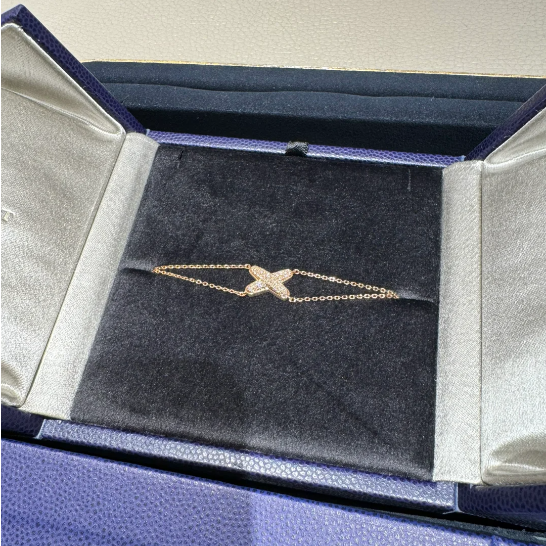 99新 Chaumet/尚美 小花6欢 交叉 满钻 手链 18K玫瑰金