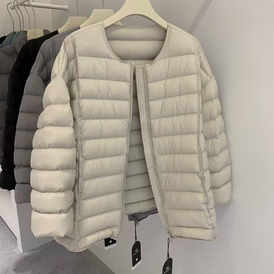 7239糖果色系~意法一手长排骨圆领羽绒外套