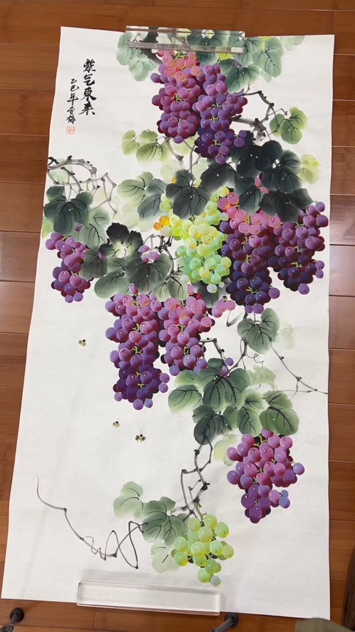 国画【福利，纯手工手绘】李雪梅葡萄竖版138*68厘米