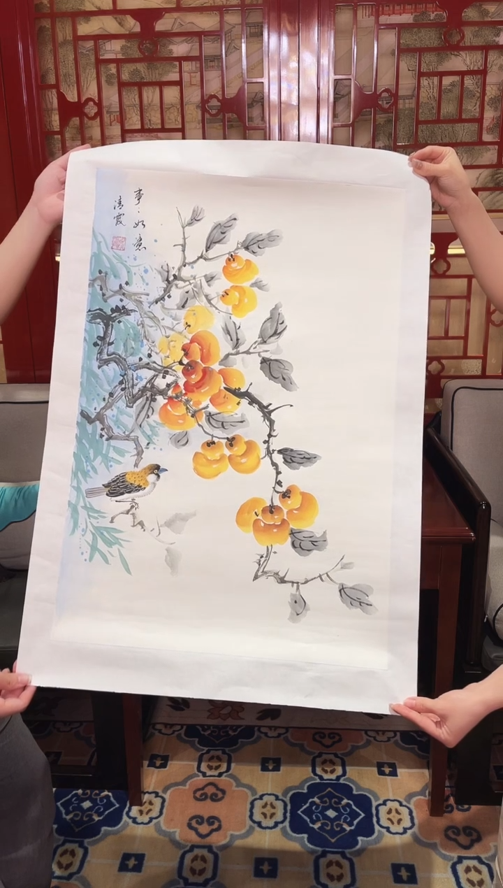 国画刁青霞柿子绘画作品
