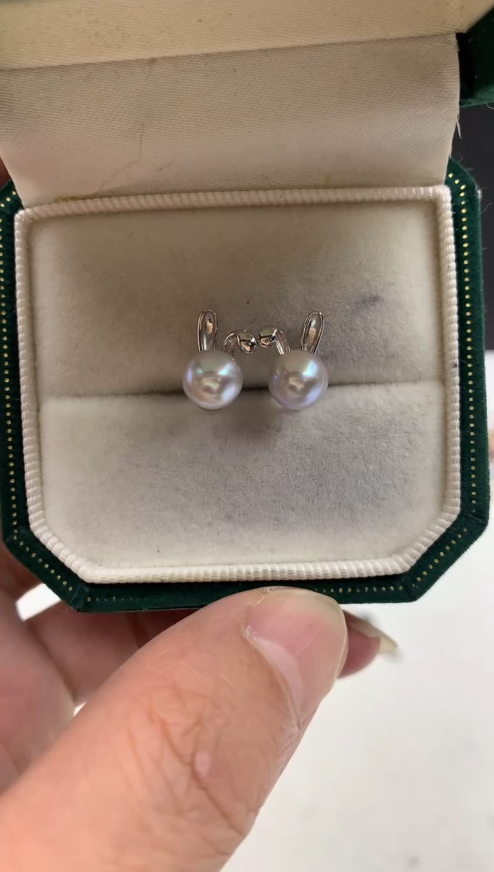 银S925镶嵌ff海水珍珠akoya灰珠耳饰