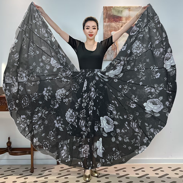 A《夜影花舞》混纺丝满铺花半身裙/720大摆带内衬