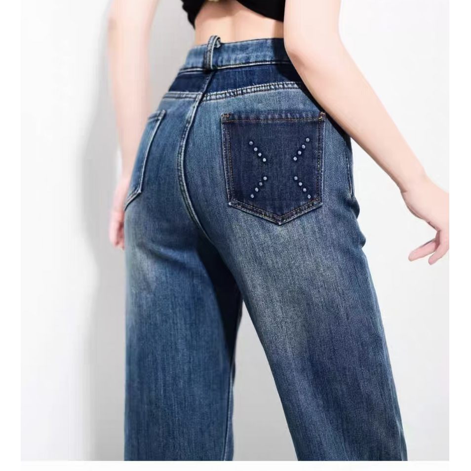 冬季一体植绒（马吉拉）高腰显瘦遮肉女百搭窄版直筒阔腿牛仔裤