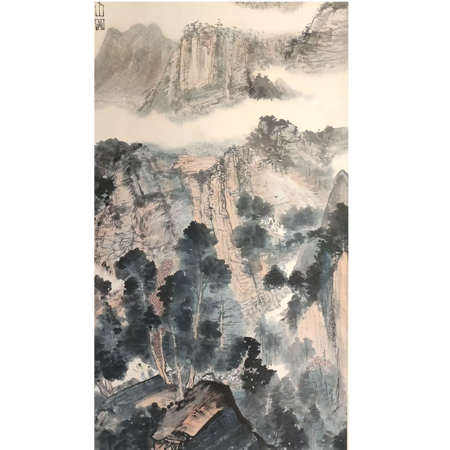 傅     山水立轴137/68带书籍