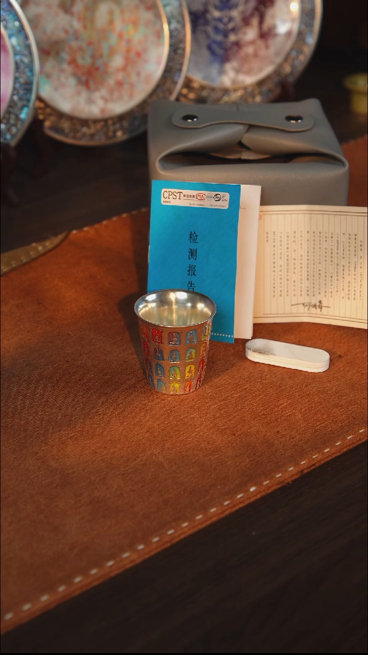 瓷鎏银七彩千佛闻香杯（内鎏银）