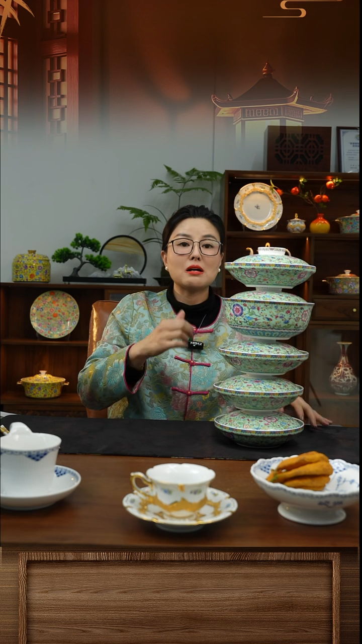 瓷片珐琅彩和合器套装