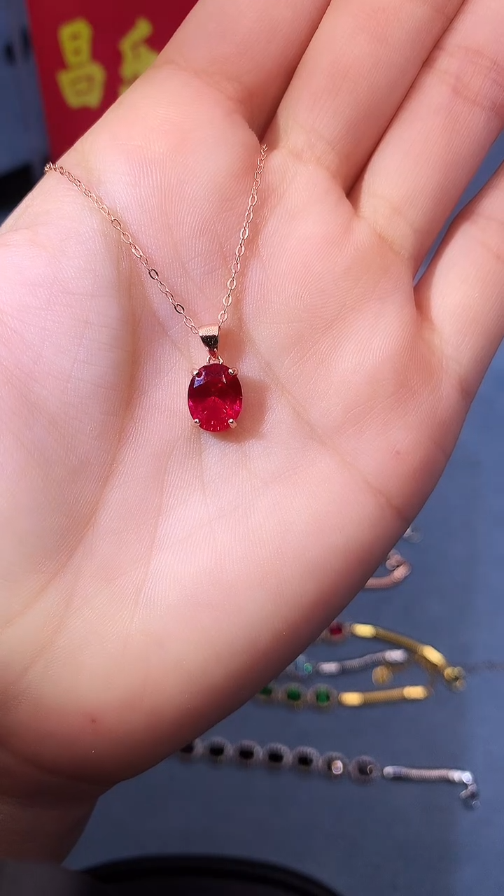 【闪购商品】红宝石吊坠(赠链)银S925镶嵌1111