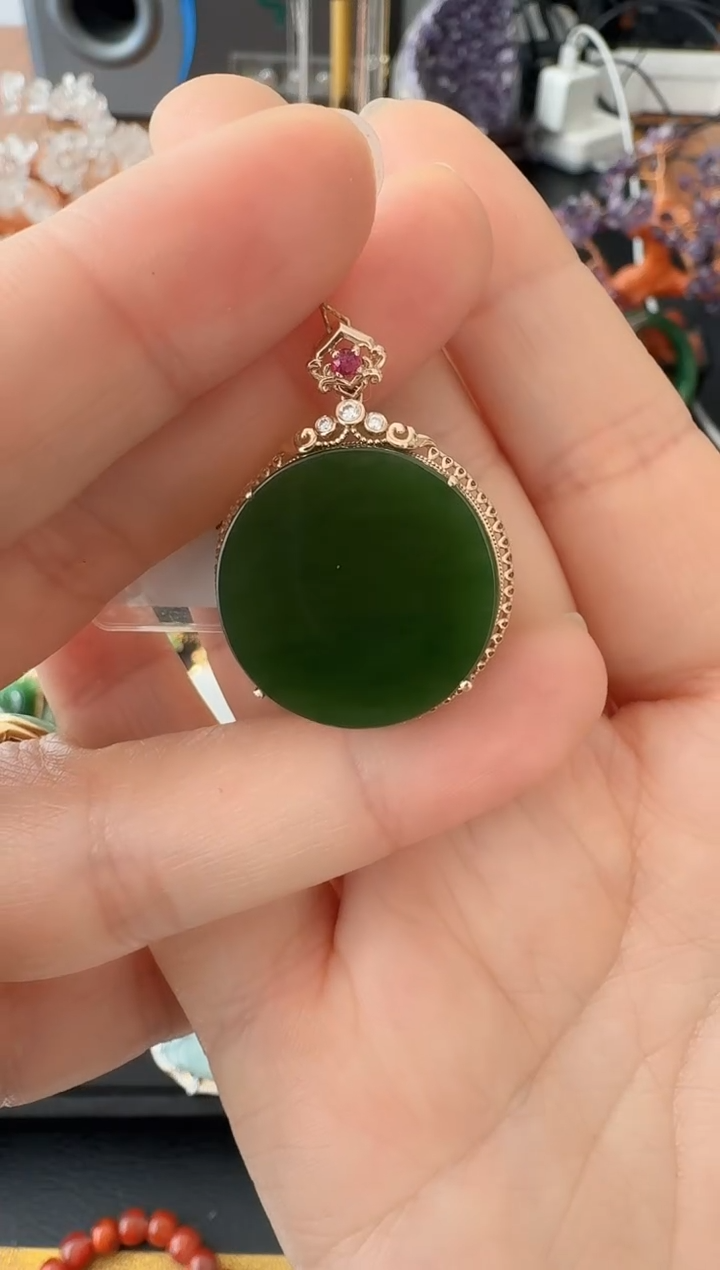 【闪购商品】和田玉w18K金镶嵌圆牌