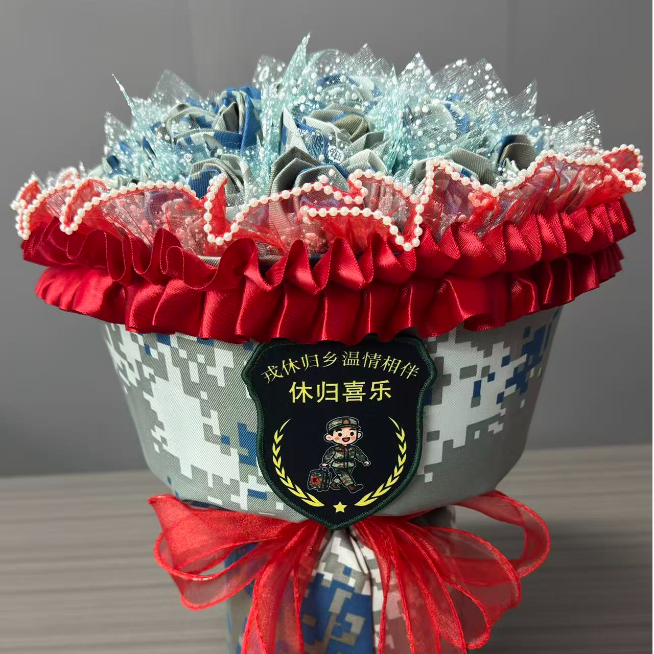 【休假/探亲迷彩花】送兵哥哥礼物迷彩玫瑰花束迷彩花束干花仿真花