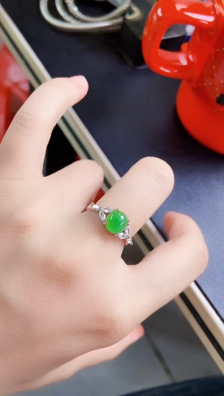 翡翠戒指银S925镶嵌465456