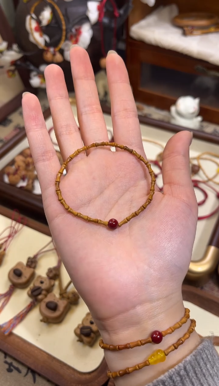 手串桃核【桃缘行】竹节「红色莎莎」桃木桃核辟、挡、驱、护 备注手围