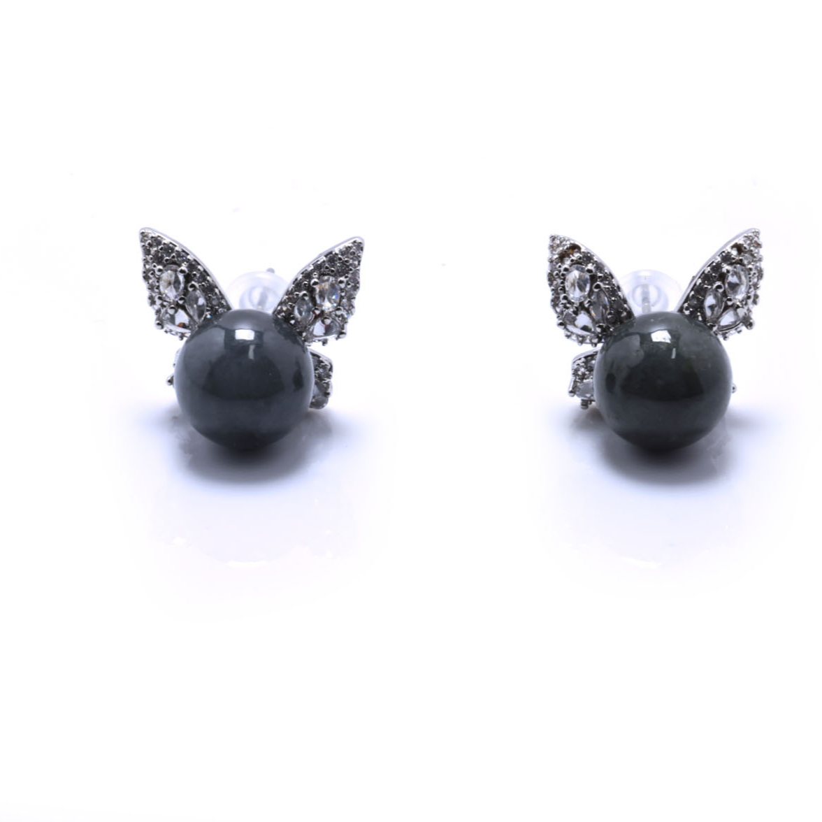 天然缅甸翡翠A货耳钉黑色小众简约镶嵌