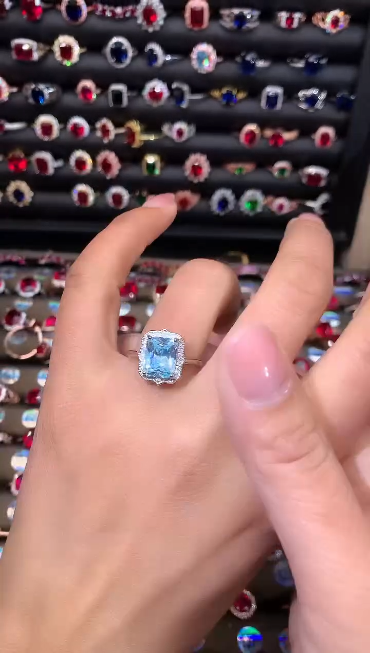 【闪购商品】海蓝宝石戒圈银S925镶嵌1