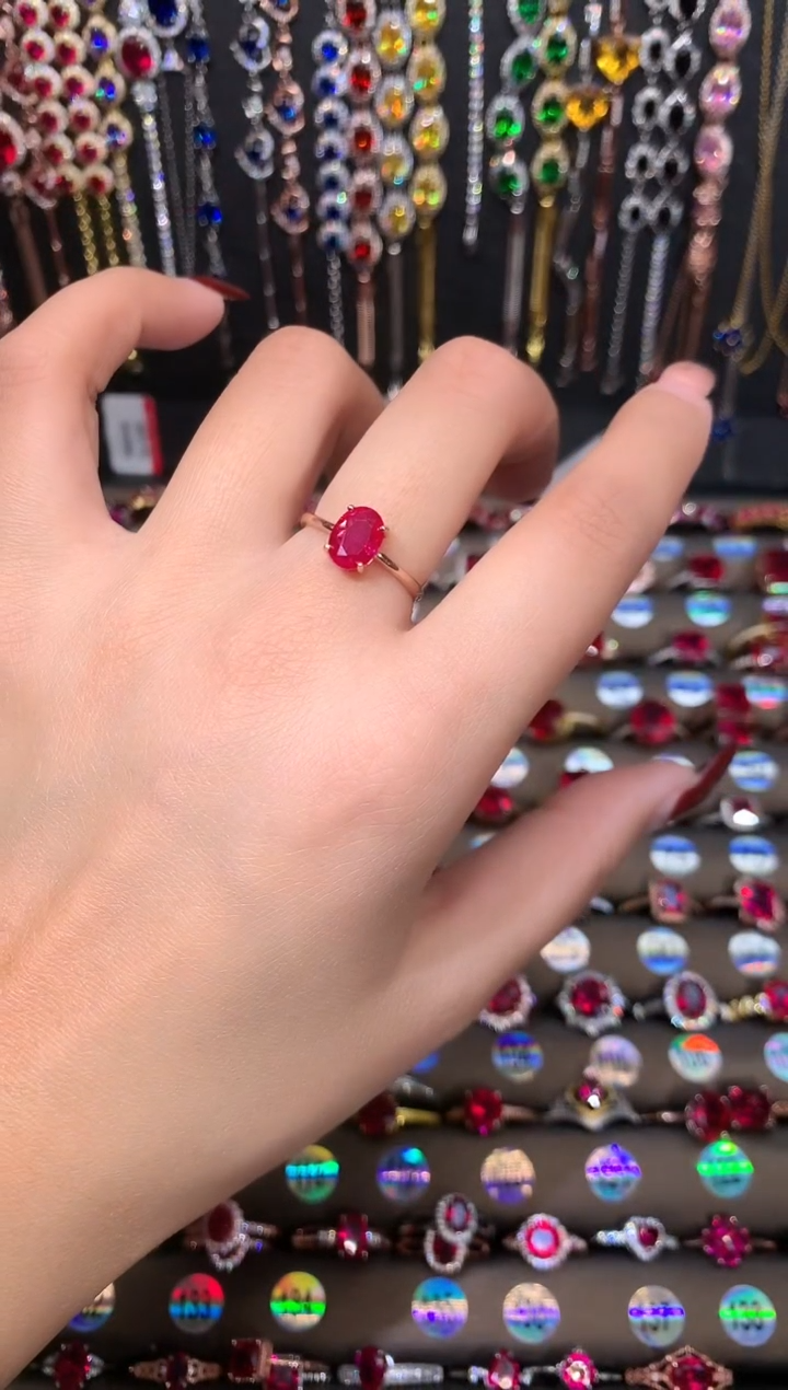 【闪购商品】红宝石戒指银S925镶嵌玫瑰金6.8