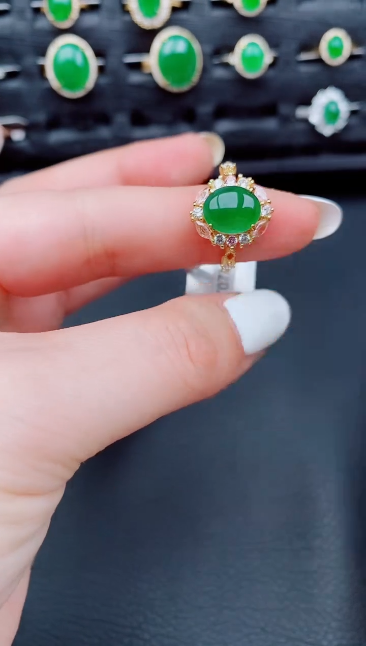 【闪购商品】翡翠戒指银S925镶嵌天然a货翡翠89