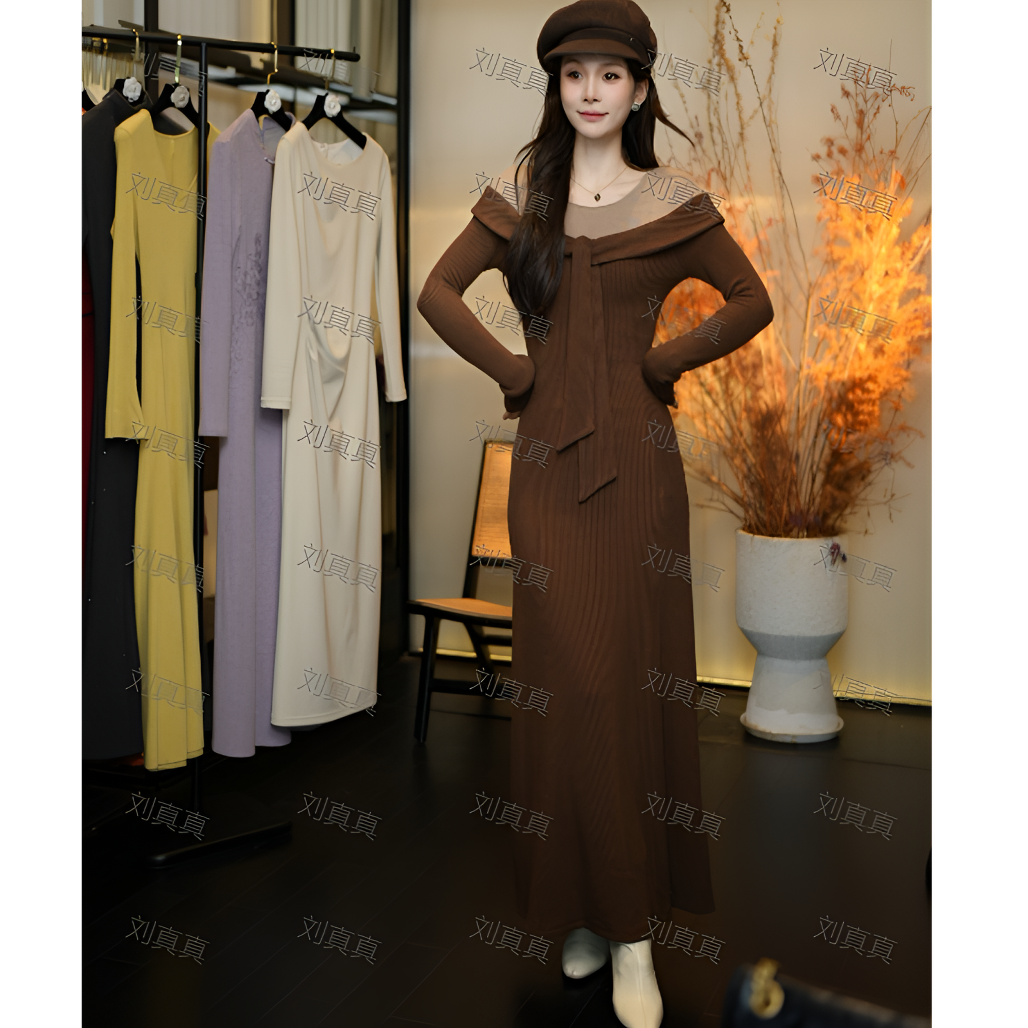 【刘真真邂逅温柔】ZJ002冬季羊毛加绒新款法式轻奢贵气连衣裙PL