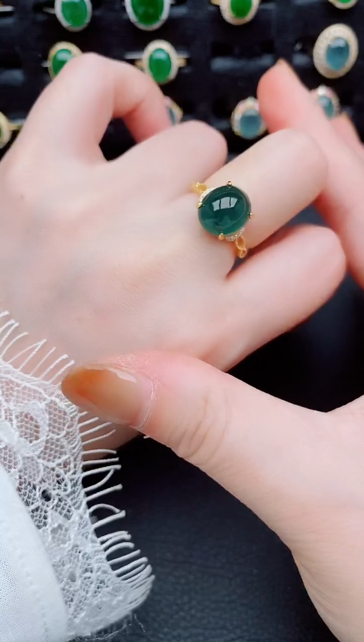 【闪购商品】翡翠戒指银S925镶嵌天然a货翡翠89