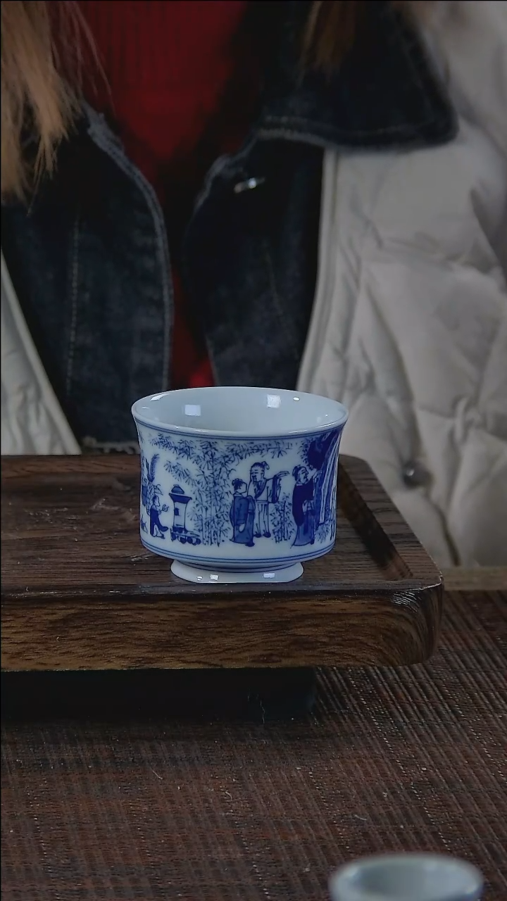 【闪购商品】折葵非器手工手绘竹林七贤小马蹄杯