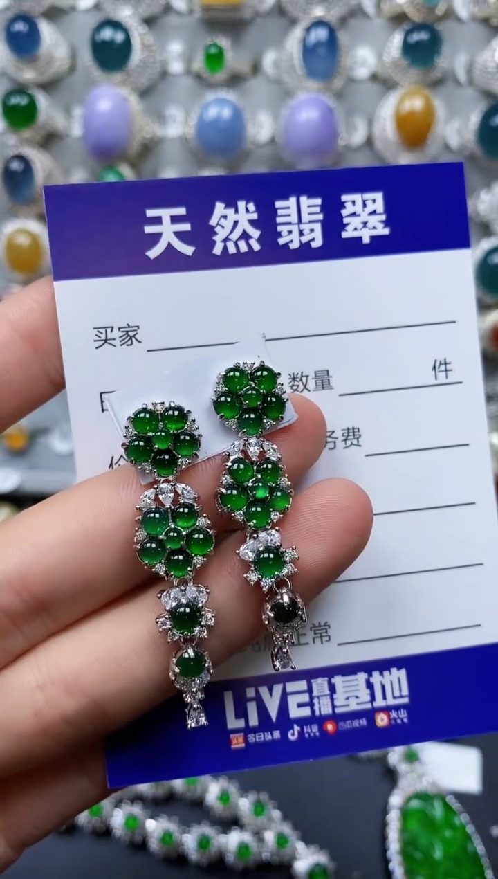 【闪购商品】翡翠耳饰银S925镶嵌0607