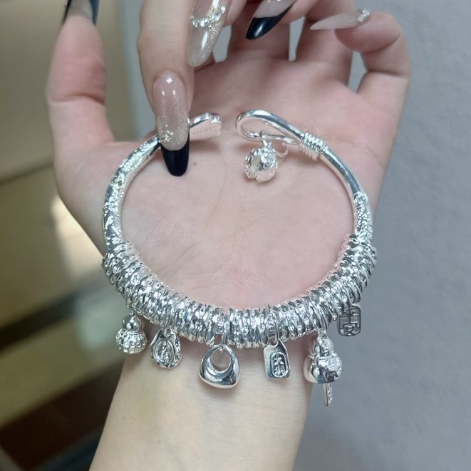 足银手镯 贵姐实心银手镯408吉言盘缠手镯七夕情人节送女友礼物