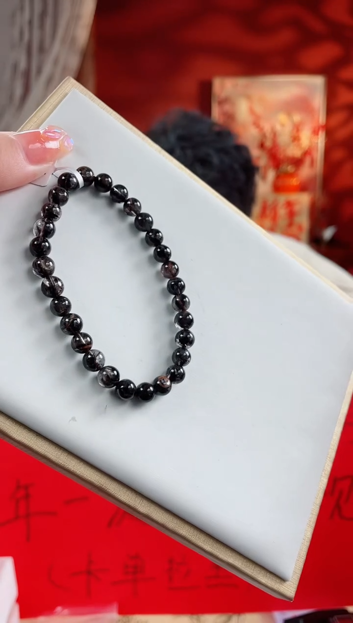 【闪购商品】水晶手串未镶嵌高货黑银钛单圈6.5MM多样性发其一