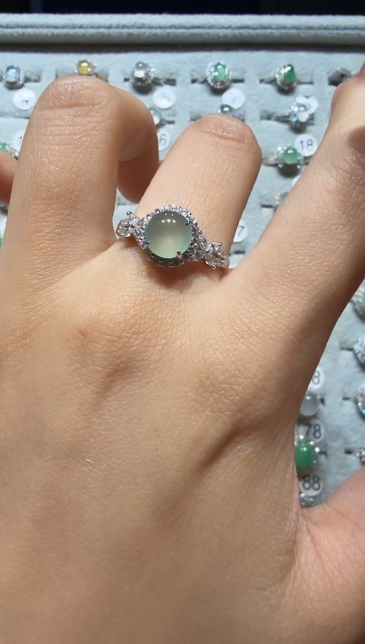 银S925镶嵌戒指翡翠缅甸A货翡翠戒指
