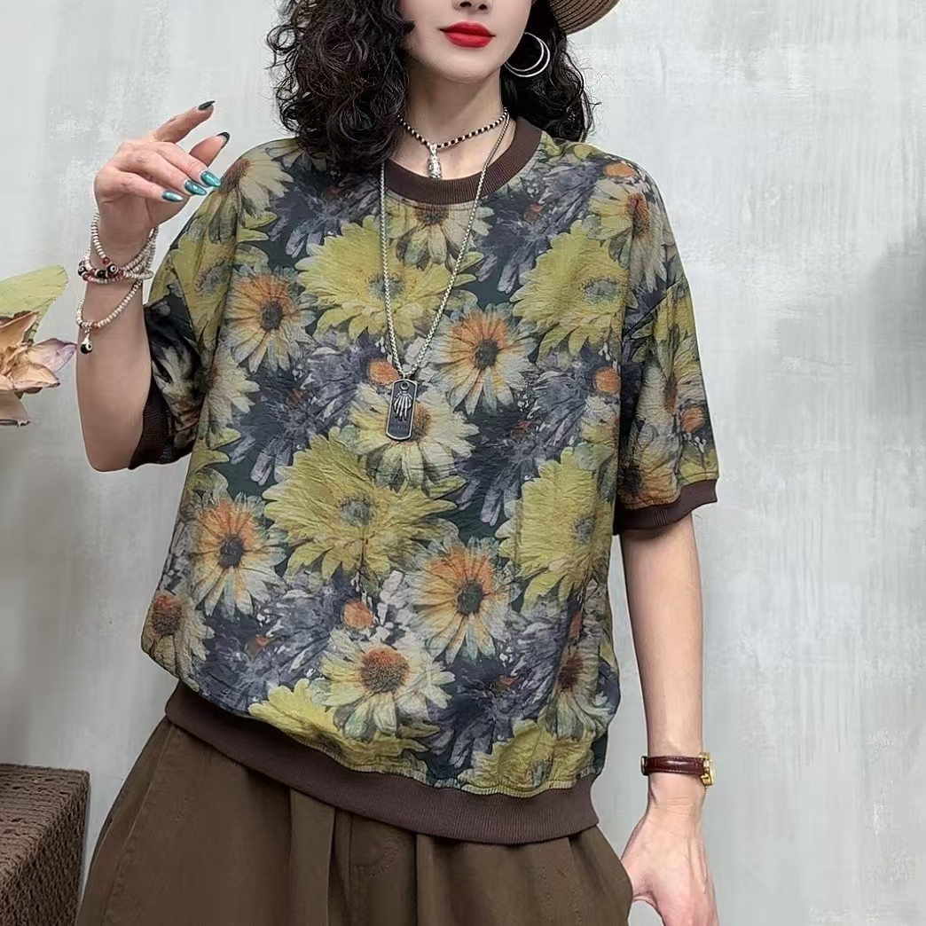 7270新款夏季时尚洋气减龄气质短袖小衫QZ